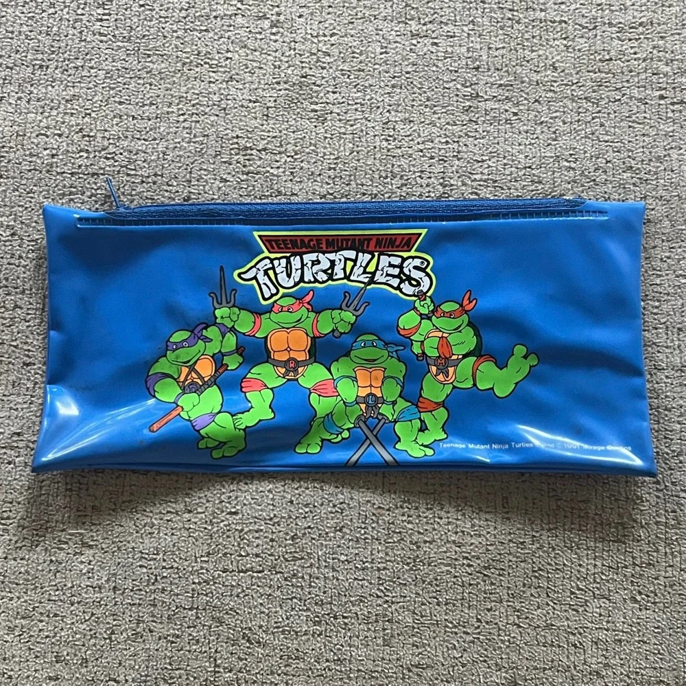 1991 TMNT Pencil Case & Ruler Teenage Mutant Ninja Turtles Vinyl Pouch Zipper